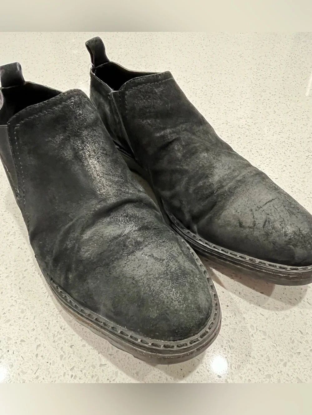 Costume National Men’s Black Distressed Piece Dyed Suede Chelsea Boots Size 11